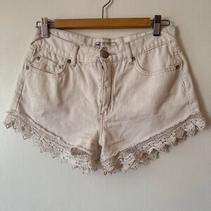 Free People White Denim Shorts Lace Trimmed Boho Women's 28